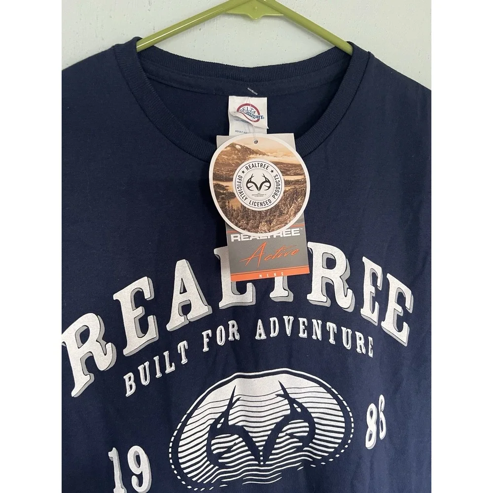 Realtree Active Men's Shirt Dark Blue White Antler Logo‎ Spellout Brand Casual M